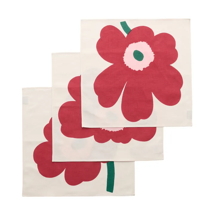 Unikko serwetka materiałowa - Off white-cranberry-rose, 45x45 cm, 3-pak - Marimekko
