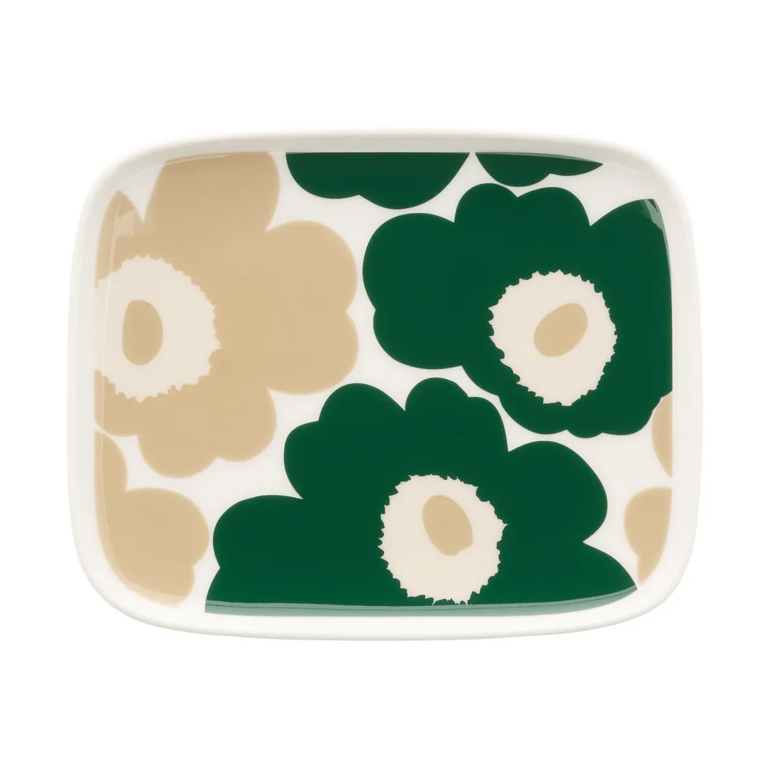 Unikko talerz 12x15 cm, Biały-ciemnozielony-beżowy-jasny piasek Marimekko