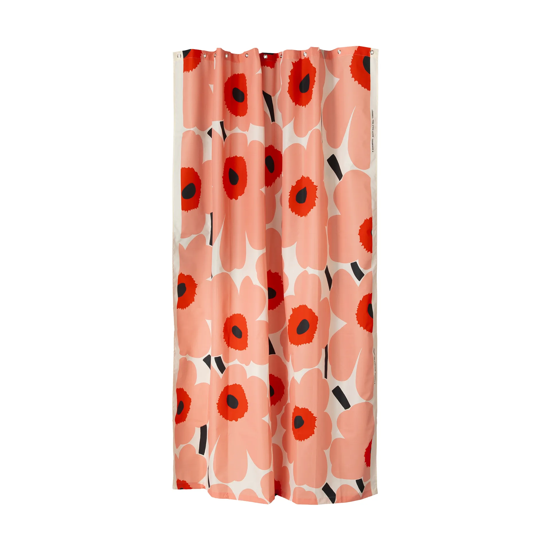 Zasłona prysznicowa Unikko, Offwhite-coral-red-charcoal Marimekko