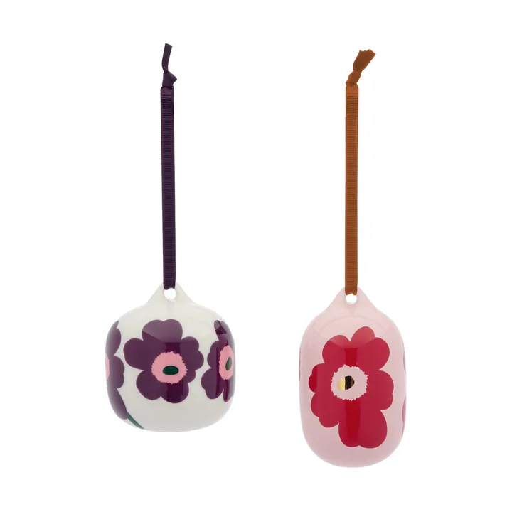 Zawieszka dekoracyjna Unikko - Pink-cranberry-white-plum, 2-częściowy - Marimekko