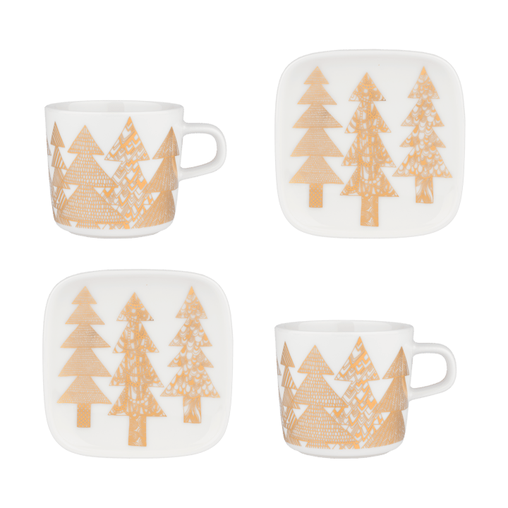 Zestaw 4 części Kuusikossa - podstawka i kubek 200 ml, White-gold Marimekko