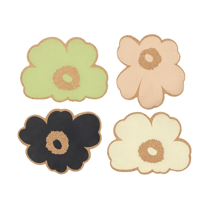 Zestaw 4 korkowych podkładek Unikko na szklanki - Multicolour assortment - Marimekko