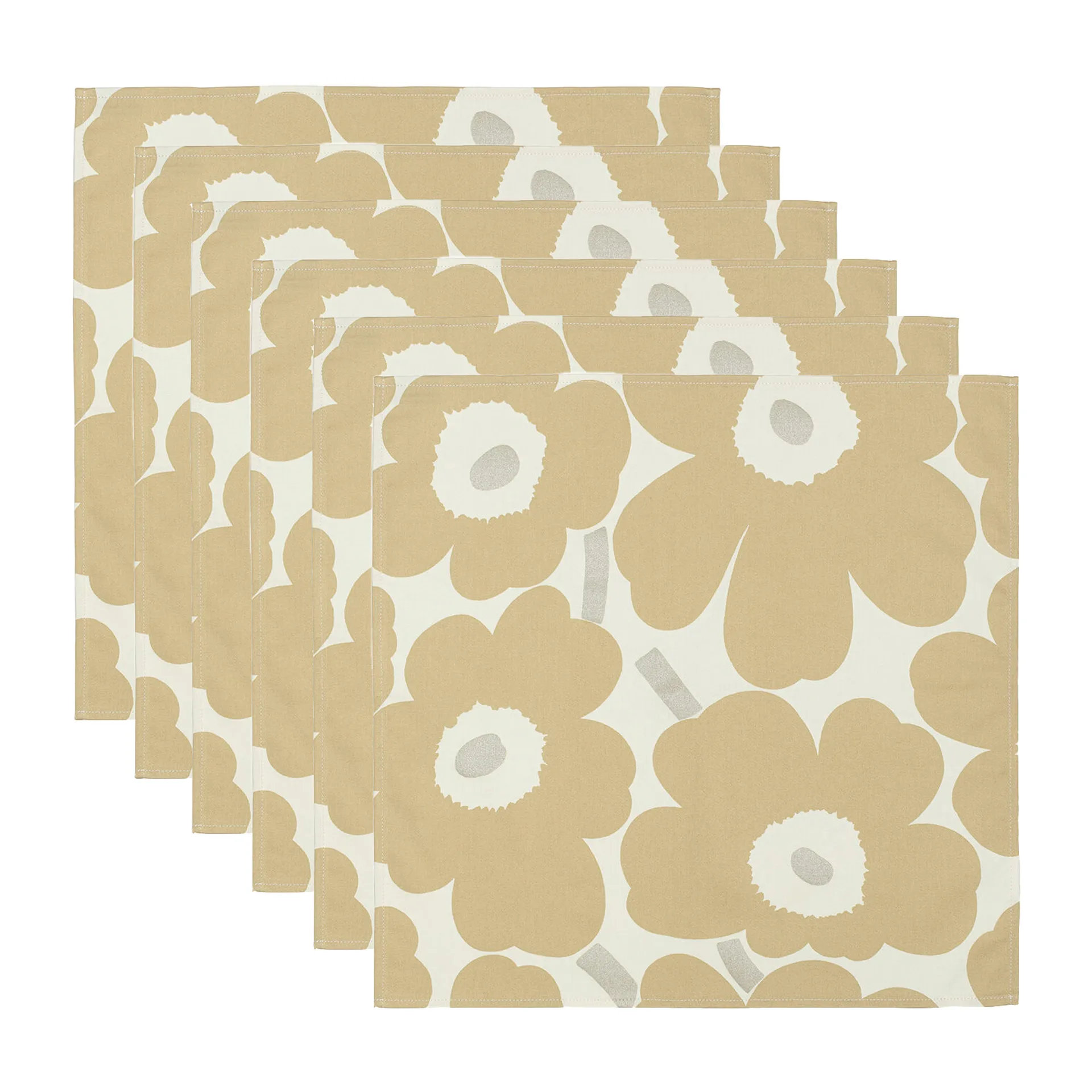 Zestaw 6 serwetek Pieni Unikko 43x43 cm, Beżowy-srebrny-biały Marimekko