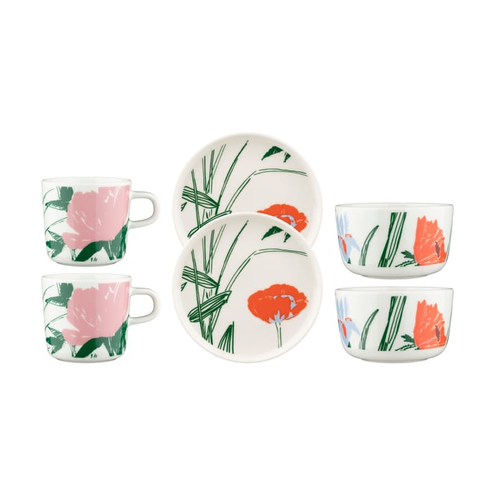 Zestaw 6 serwetek Puutarhakutsut - White-green-orange - Marimekko