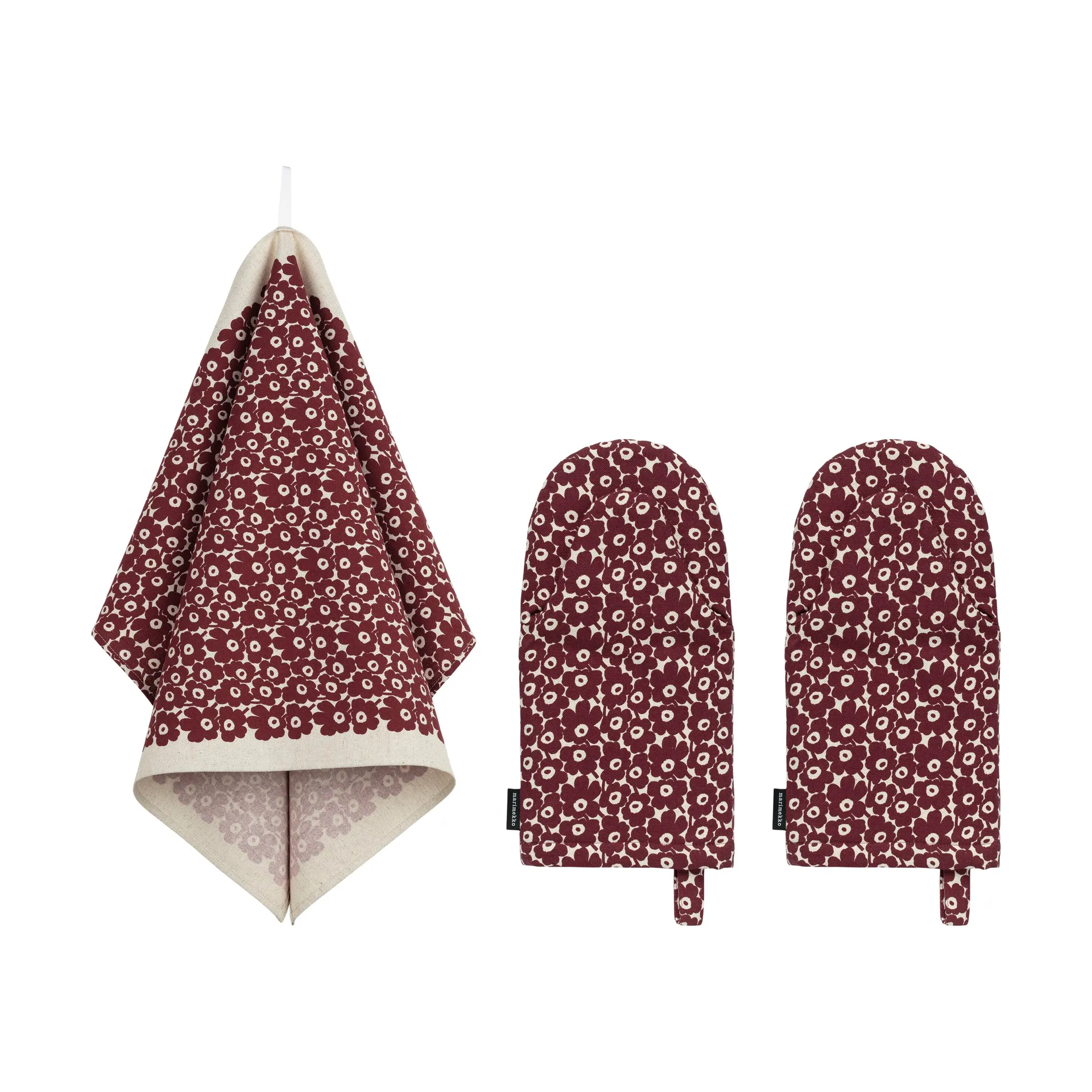 Zestaw kuchenny Pikkuinen Unikko, 3 części, Linen-burgundy Marimekko