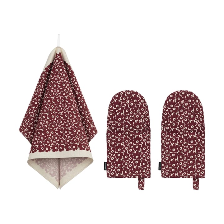 Zestaw kuchenny Pikkuinen Unikko, 3 części - Linen-burgundy - Marimekko
