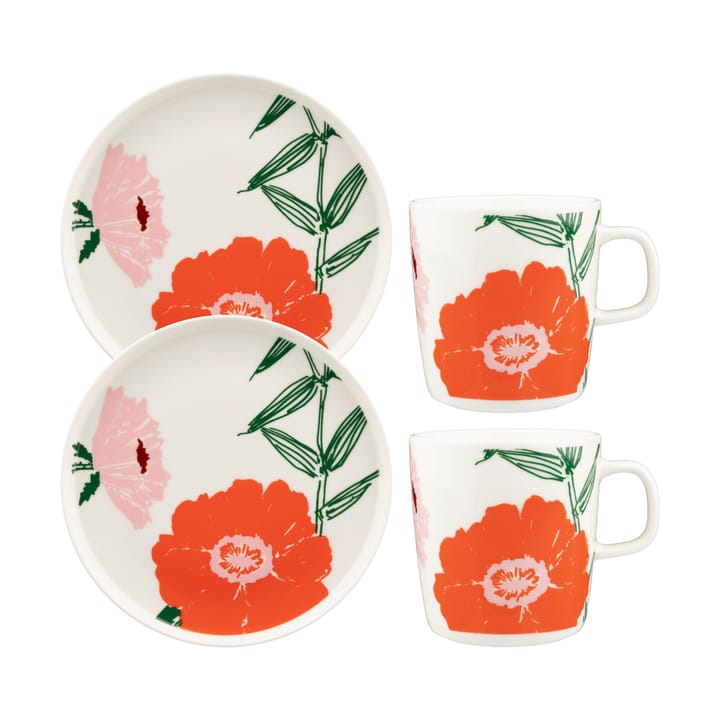 Zestaw śniadaniowy Puutarhakutsut 4 części - White-green-orange - Marimekko