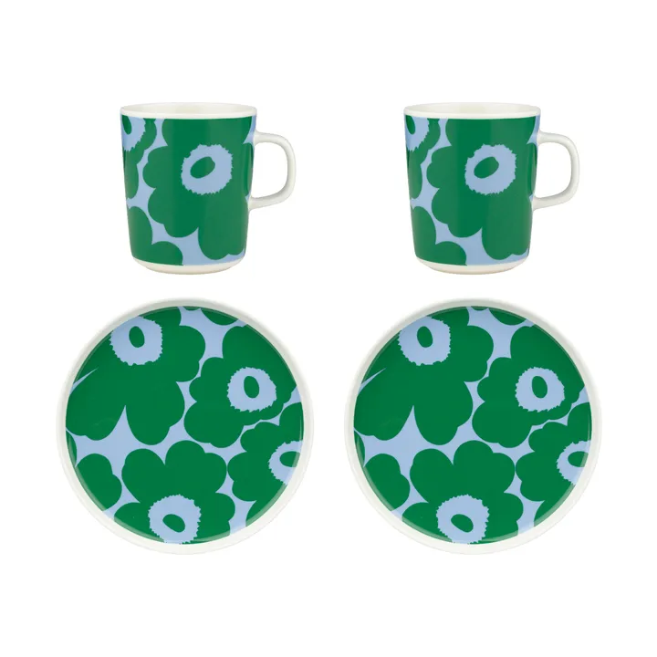 Zestaw śniadaniowy Unikko - White-green-light blue, 4 delar - Marimekko