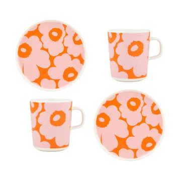 Zestaw śniadaniowy Unikko - White-pink-orange, 4 części - Marimekko