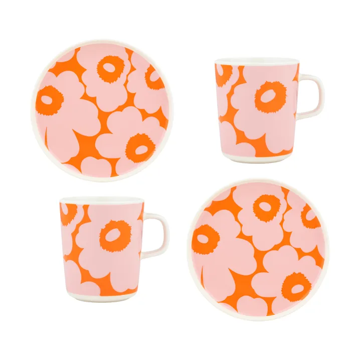 Zestaw śniadaniowy Unikko - White-pink-orange, 4 części - Marimekko
