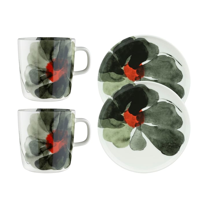 Zestaw śniadaniowy Valssi, 4-częściowy - Biały-leśny zielony-czerwień pomidorowa - Marimekko