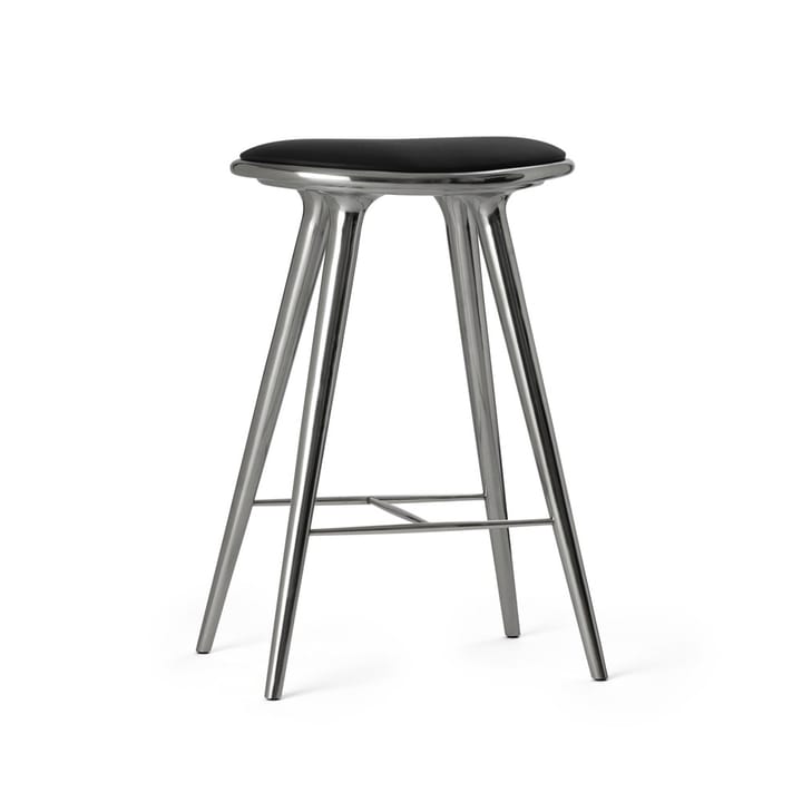 High stool krzesło barowe Mater niskie 69 cm - skóra czarna, aluminiowy stojak - Mater