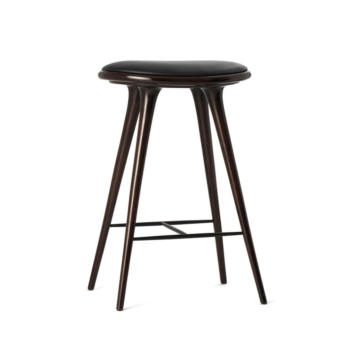 High stool krzesło barowe Mater niskie 69 cm - skóra czarna, bejcowany na brązowo stojak na książki - Mater