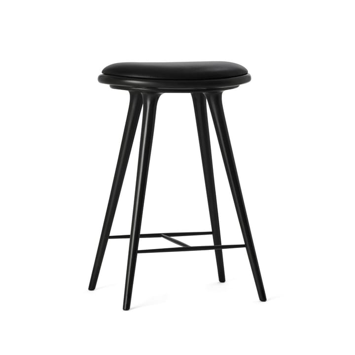 High stool krzesło barowe Mater niskie 69 cm - skóra czarna, stojak buk bejcowany na czarno - Mater