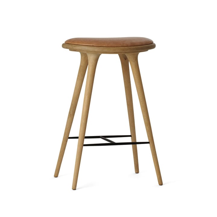 High stool krzesło barowe Mater niskie 69 cm - skóra naturalna, skóra naturalna, podstawka z dębu mydlanego - Mater