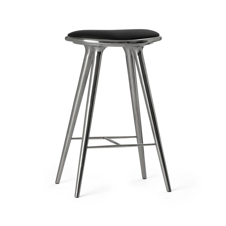 High stool krzesło barowe Mater wysokie 74 cm - skóra czarna, aluminiowy stojak - Mater
