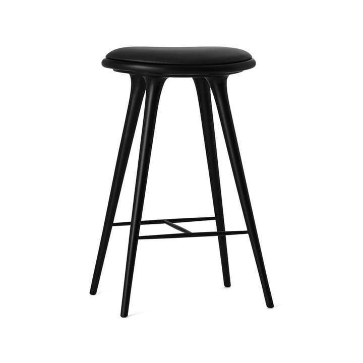 High stool krzesło barowe Mater wysokie 74 cm - skóra czarna, stojak buk bejcowany na czarno - Mater