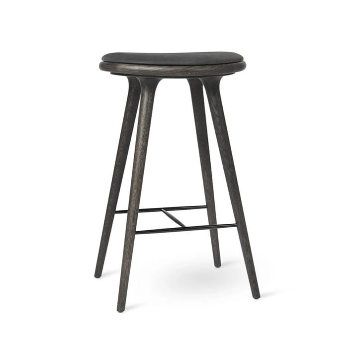 High stool krzesło barowe Mater wysokie 74 cm - skóra czarna, stojak dąb sirka grey - Mater