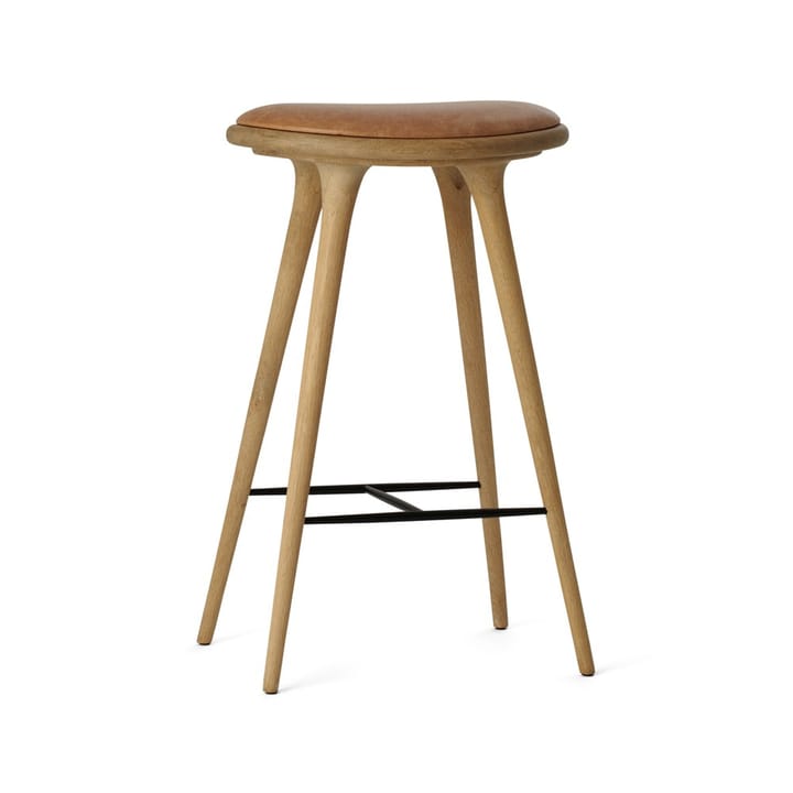 High stool krzesło barowe Mater wysokie 74 cm - skóra naturalna, skóra naturalna, podstawka z dębu mydlanego - Mater