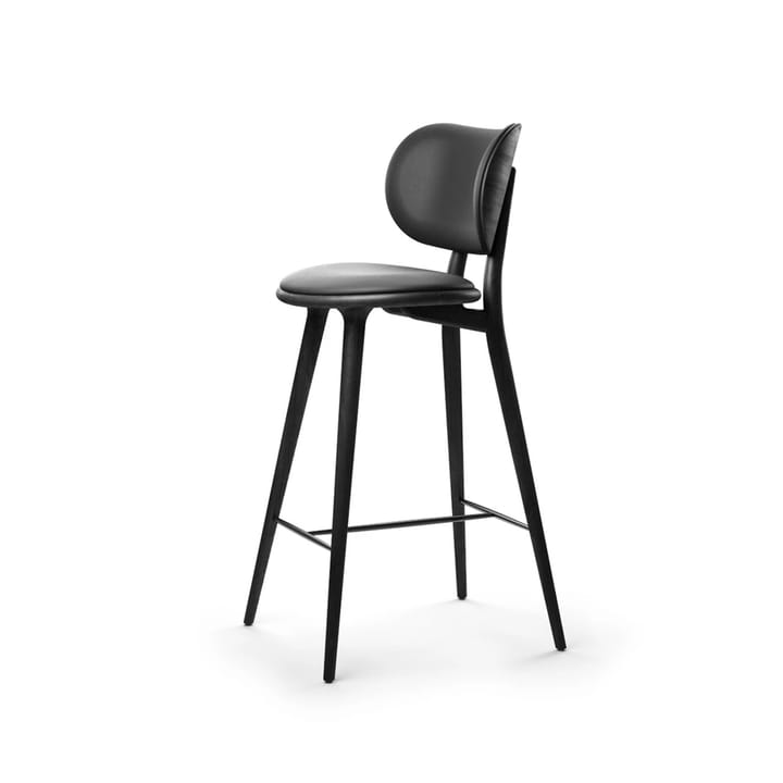 Krzesło barowe High Stool Backrest niskie - skóra czarna, bejcowany na czarno stojak dębowy - Mater