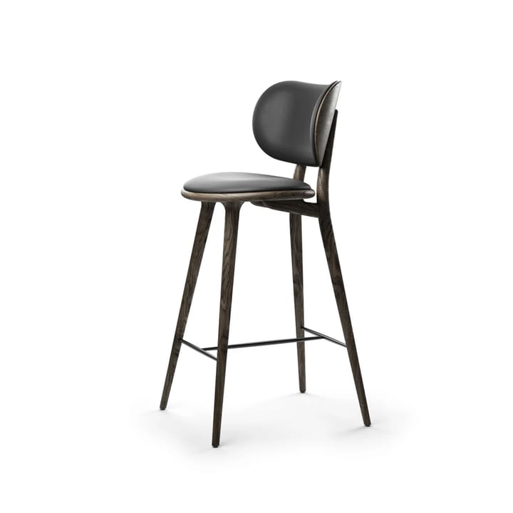 Krzesło barowe Mater High Stool Backrest wysokie - skóra czarna, stojak dębowy sirka grey - Mater