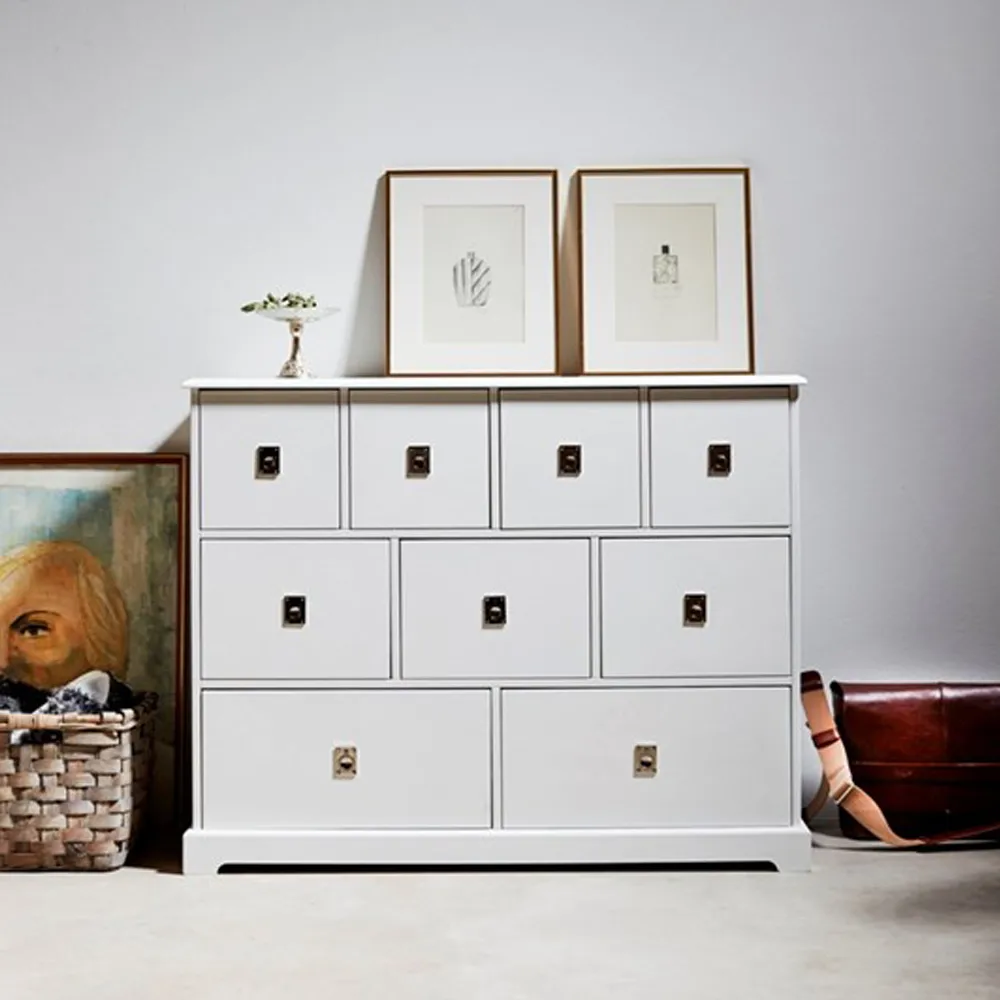 Komoda Smögen, biały, 9 szuflad, chrom Mavis