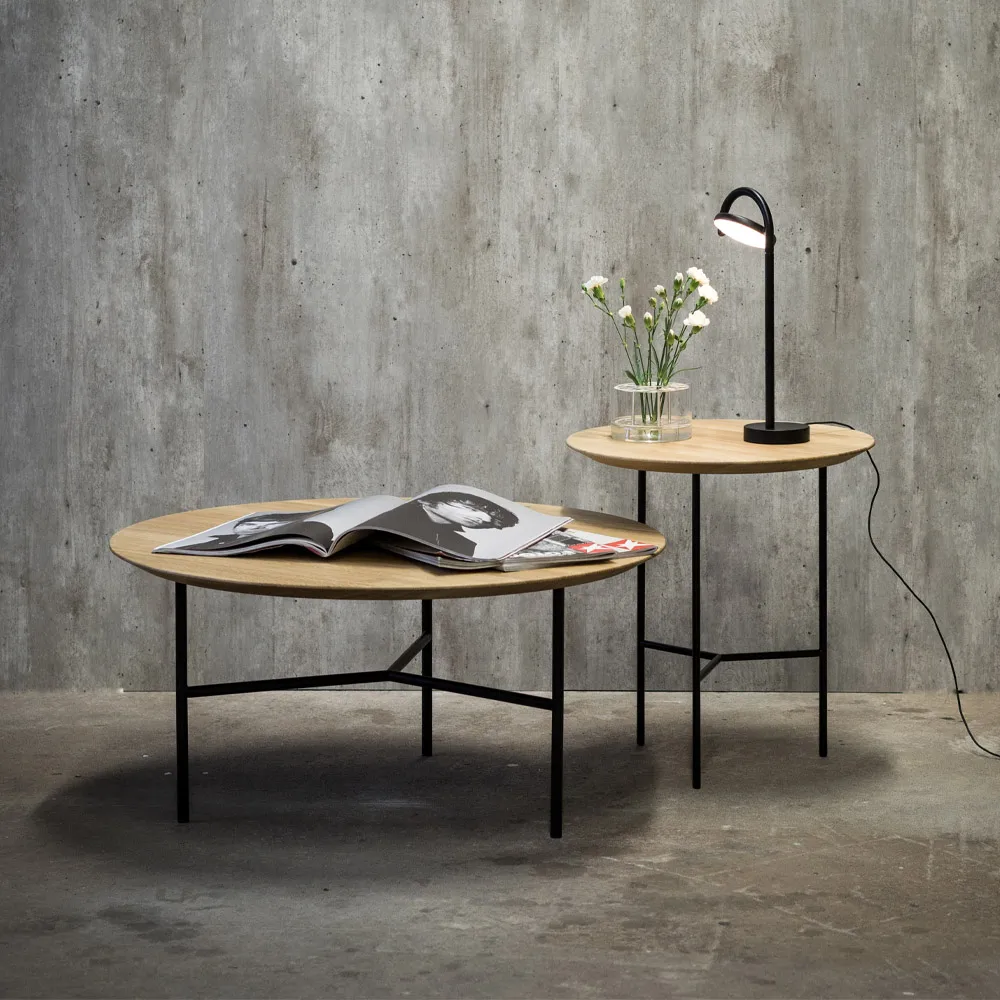 Stolik kawowy Tribeca, dąb mydlony rustykalny, czarne nogi, ø80 Mavis