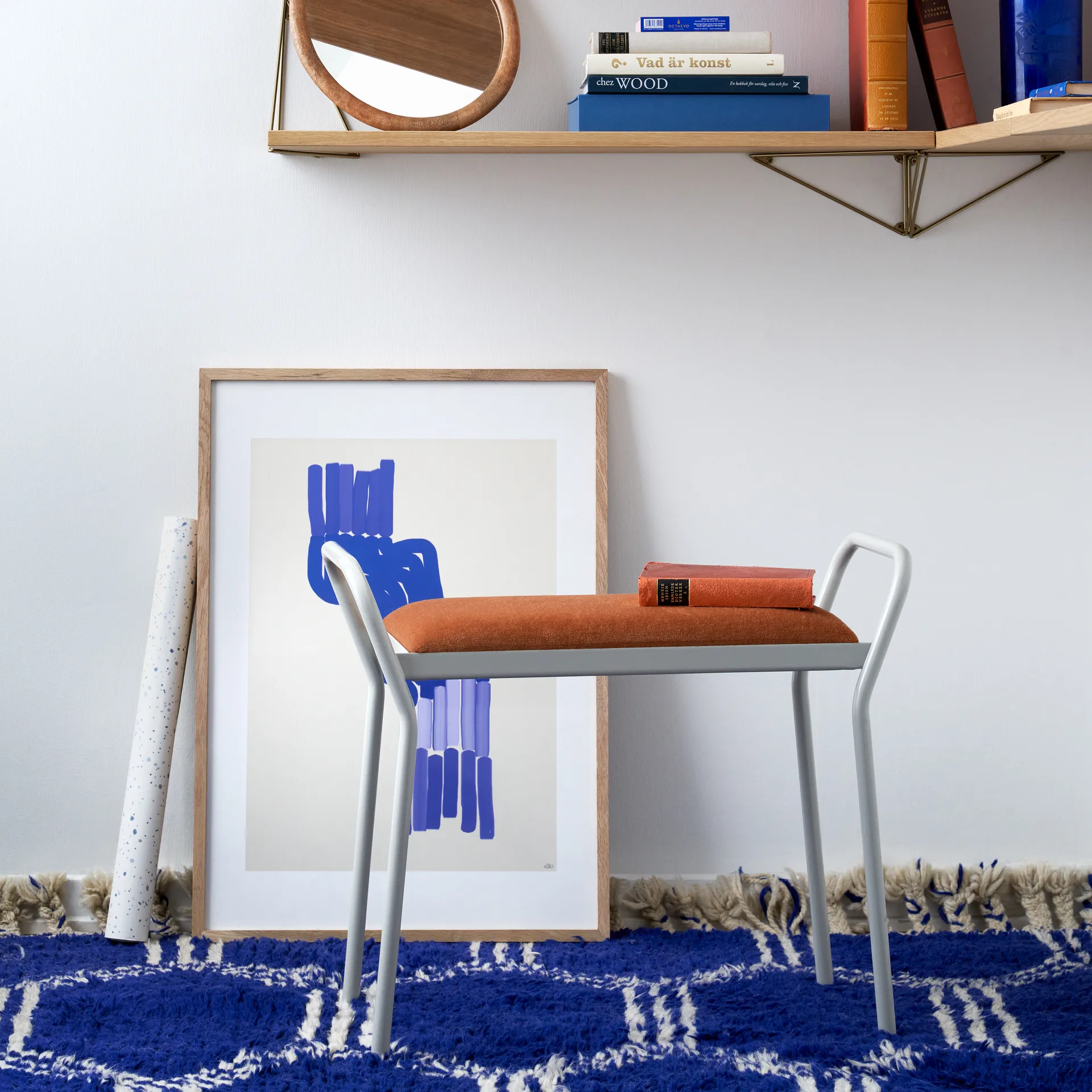 Anyone stołek, Biały z vintage cognac Skórzany Maze