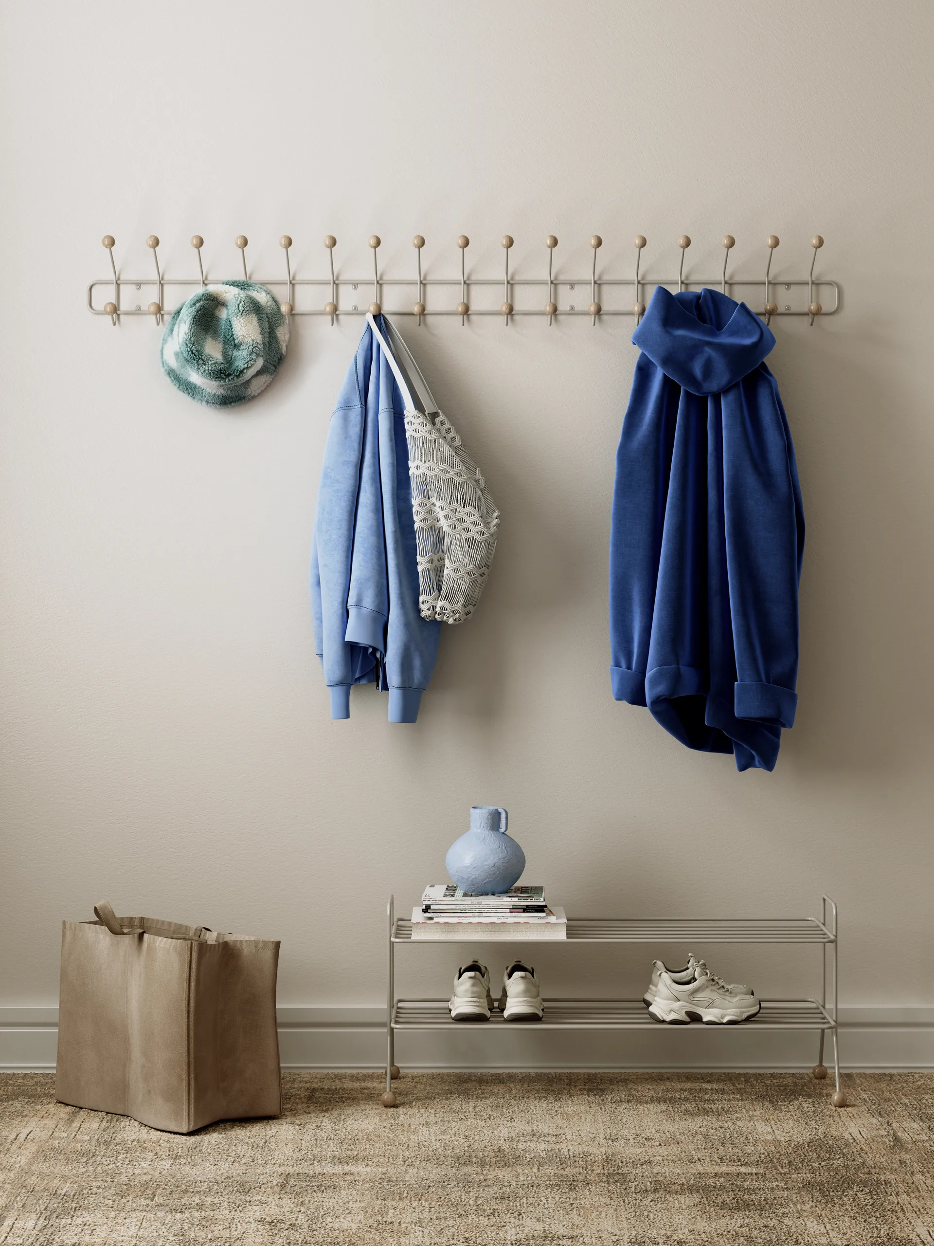 Bill Shoe Shelf, Greige Maze