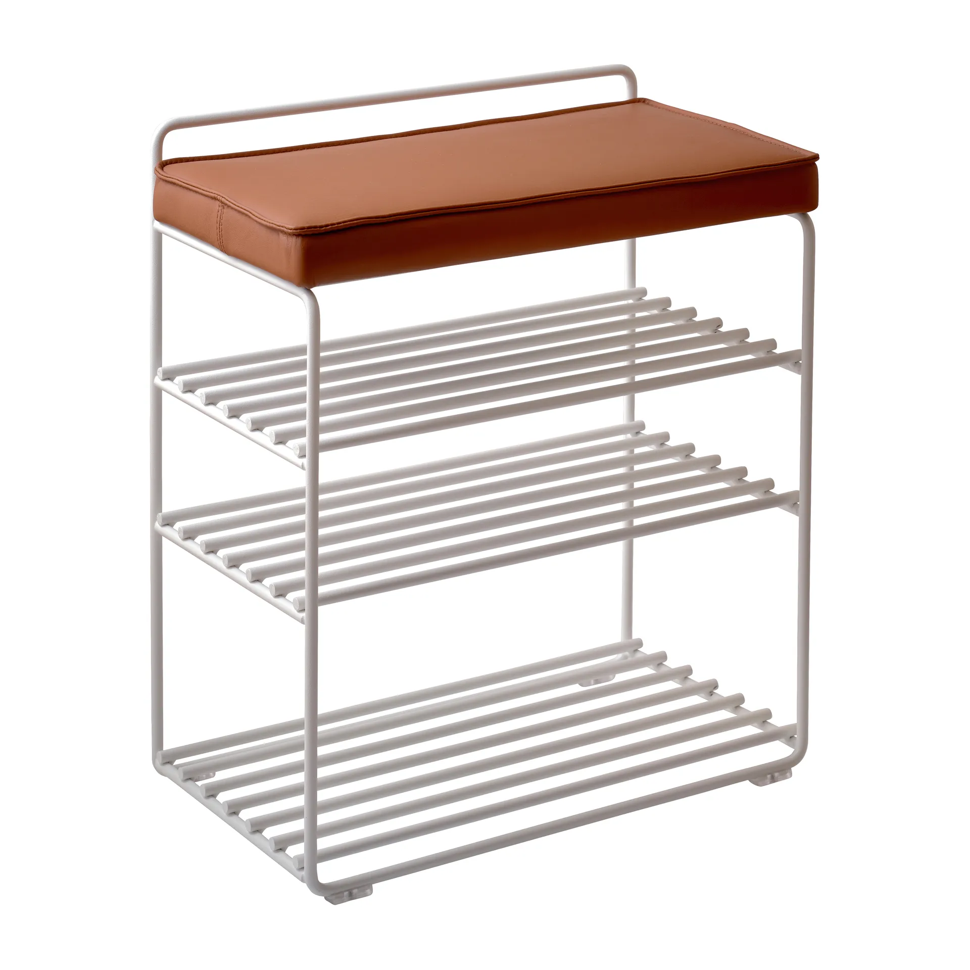 Półka stojąca Lower East Seat 50x28x58 cm, White-cognac leather Maze