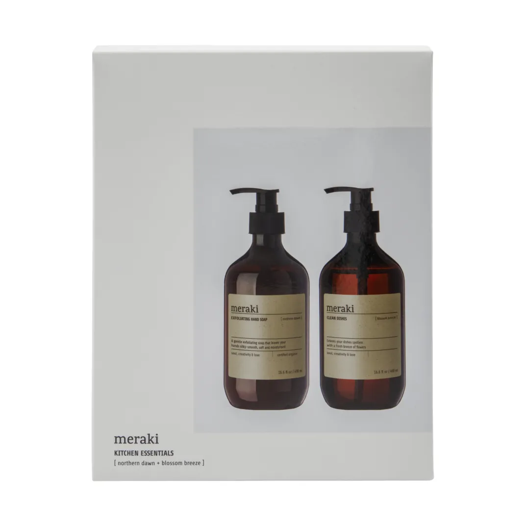 Zestaw upominkowy Meraki, mydło i płyn do naczyń, Exfoliating Northern star, Blossom breeze Meraki