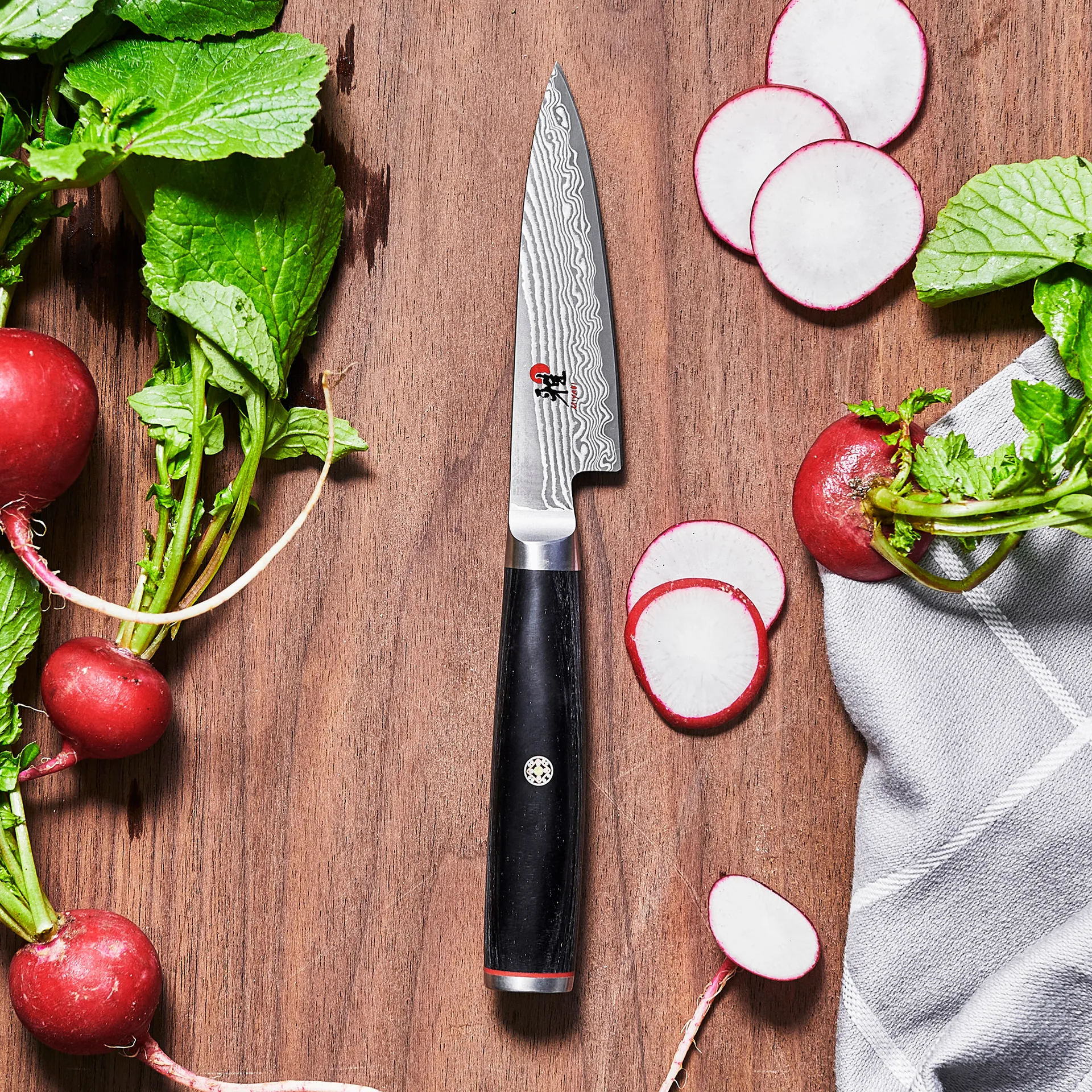 Nóż do obierania Raw 5000FCD shotoh, 9 cm, Damaskus-czarny Miyabi