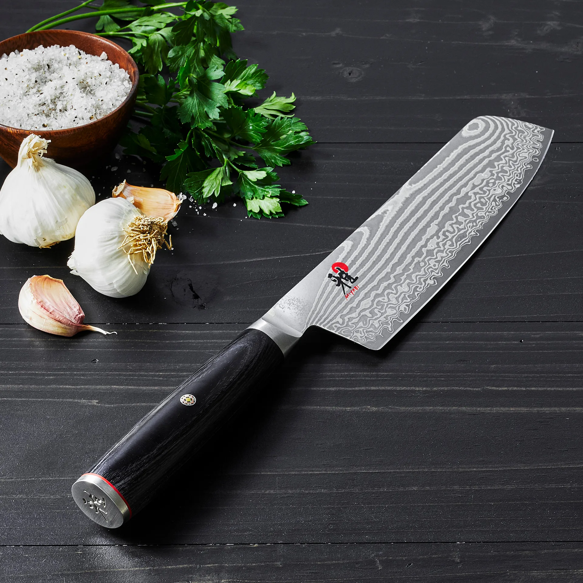 Nóż do owoców prostokątny Raw 5000FCD nakiri, 17 cm, Damaskus-czarny Miyabi