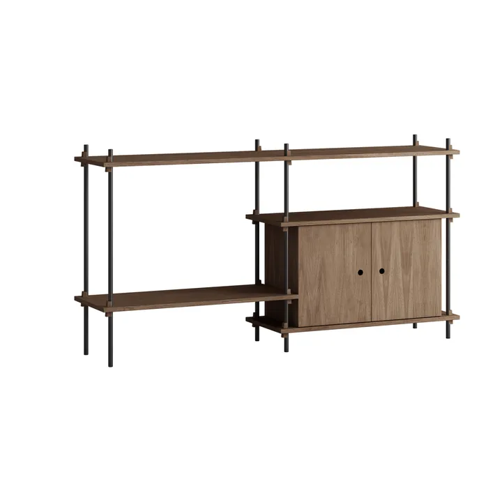Półka z szafką Shelving System - Dąb wędzony-black, 163×85×35 cm, S.85.2.C - MOEBE