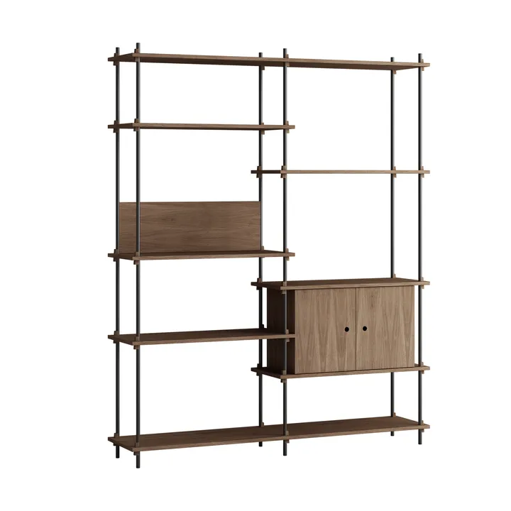 Półka z szafką Shelving System - Dąb wędzony-black, 163x200x35 cm, S.200.2.C - MOEBE