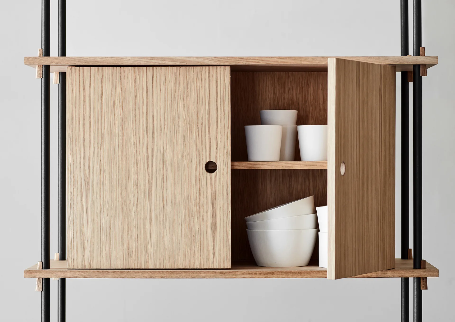 Półka z szafką Shelving System, Dąb wędzony-black, 163x200x35 cm, S.200.2.C MOEBE