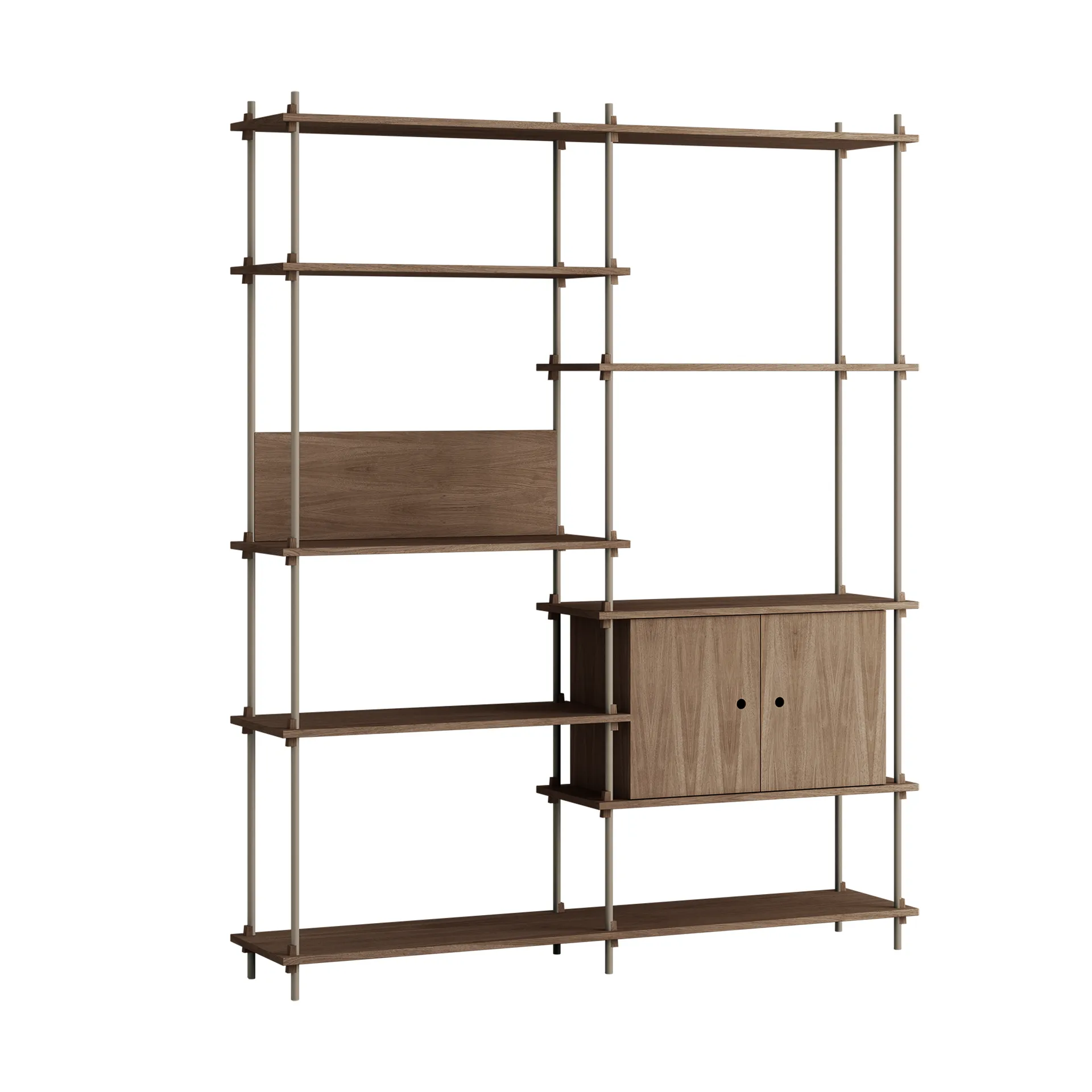 Półka z szafką Shelving System, Dąb wędzony-warm grey, 163×200×35 cm, S.200.2.C MOEBE