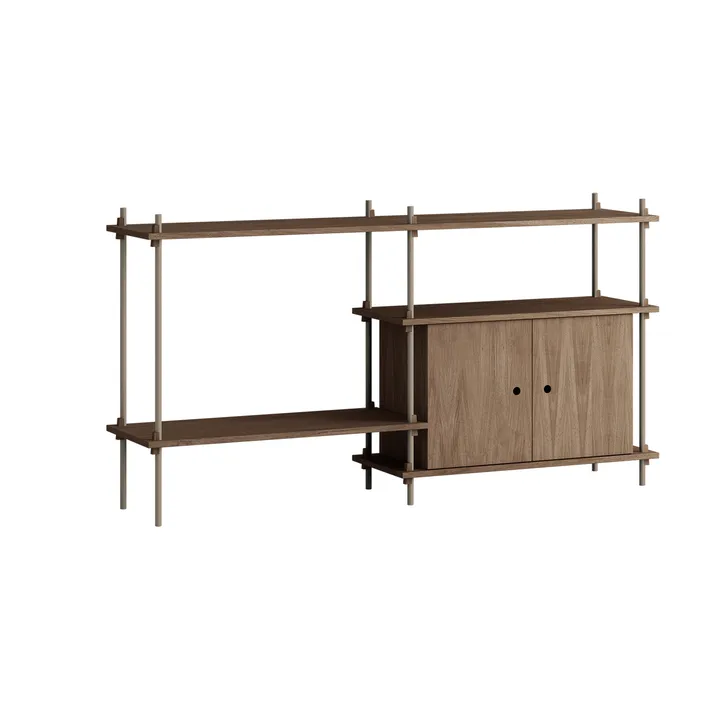 Półka z szafką Shelving System - Dąb wędzony-warm grey, 163×85×35 cm, S.85.2.C - MOEBE
