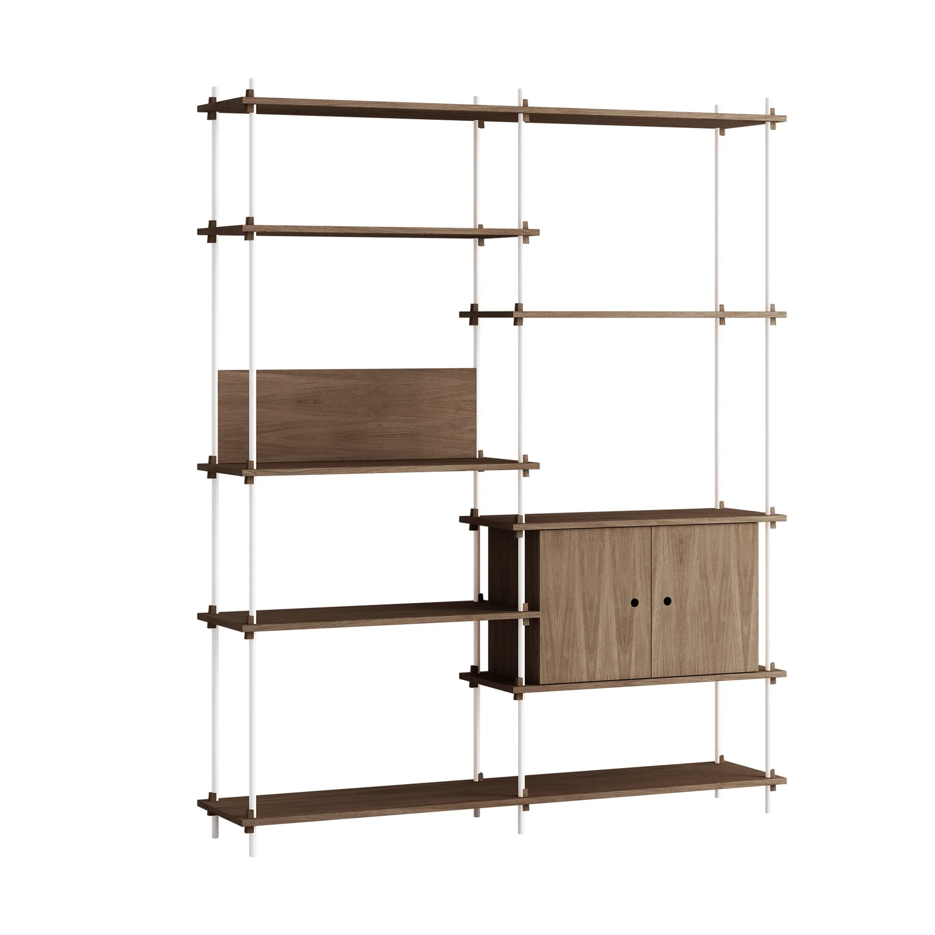 Półka z szafką Shelving System, Dąb wędzony-white, 163×200×35 cm, S.200.2.C MOEBE