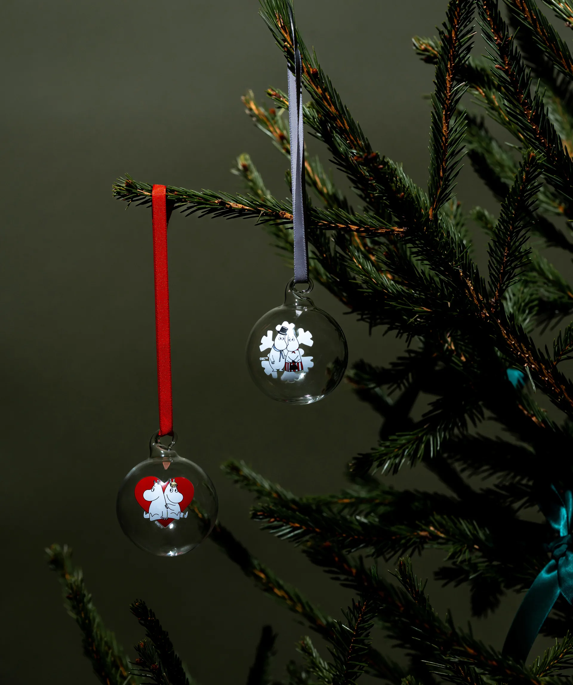 Bombka choinkowa Muminki Ø5 cm, 2-pak, Heart-snowflake Muurla