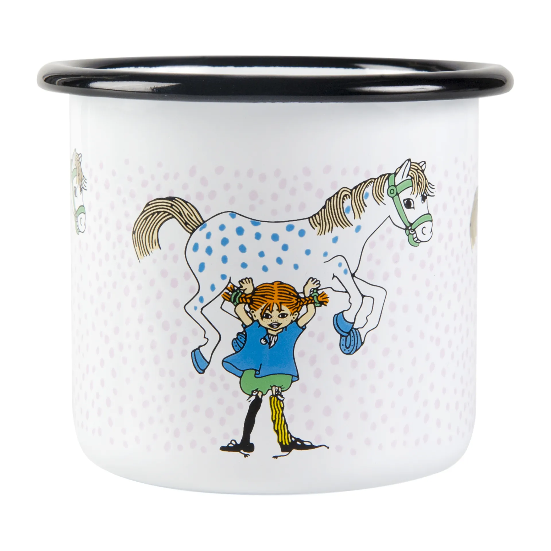 Pippi och Lilla gubben kubek emaliowany 250 ml, Biały Muurla