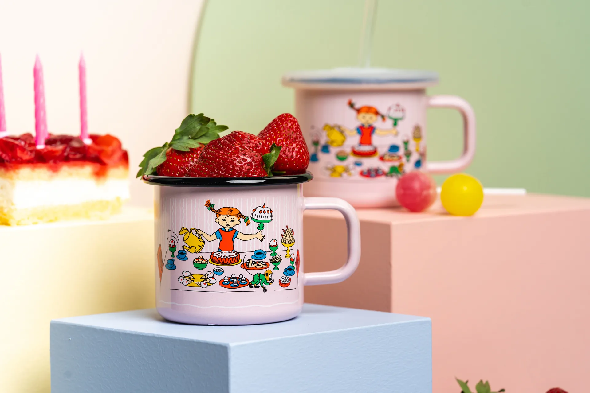 Pippi urodziny kubek emaliowany 370 ml, Różowy Muurla