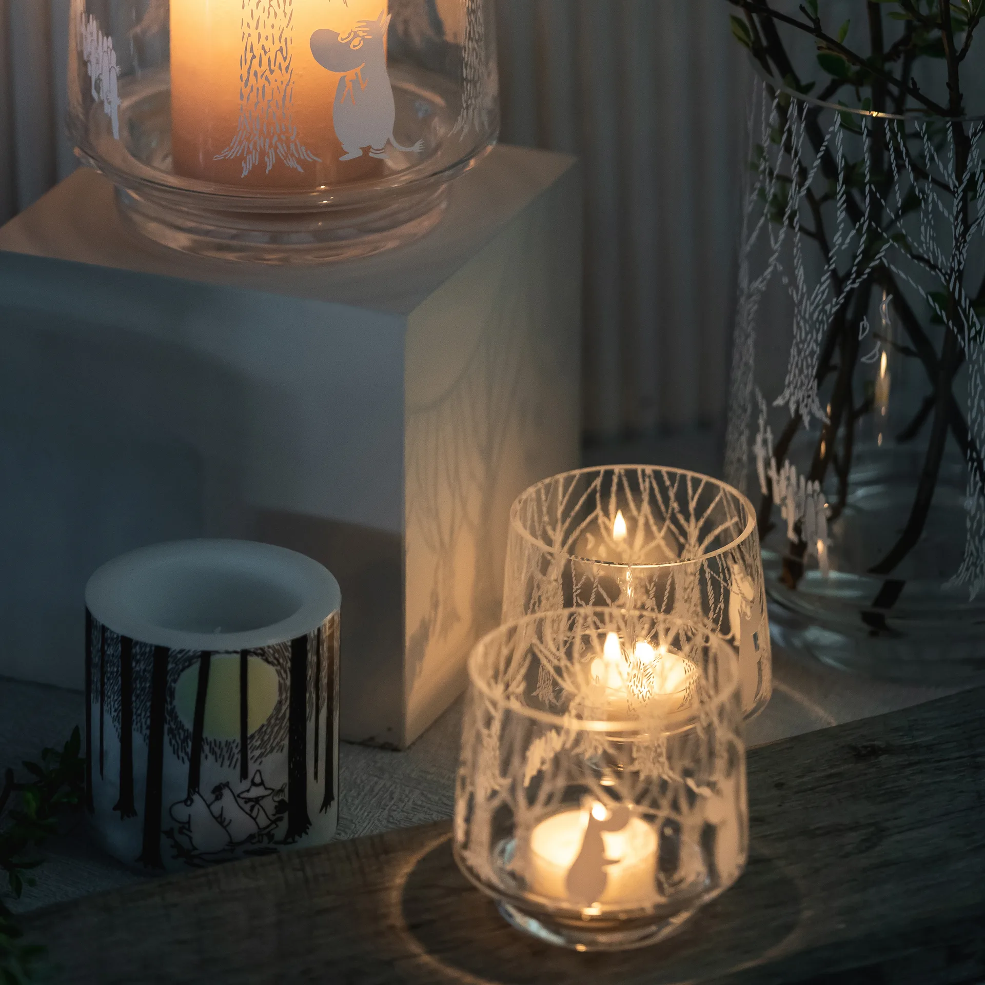 Świecznik/miseczka In the Woods 8 cm, Przezroczysty/biały Muurla