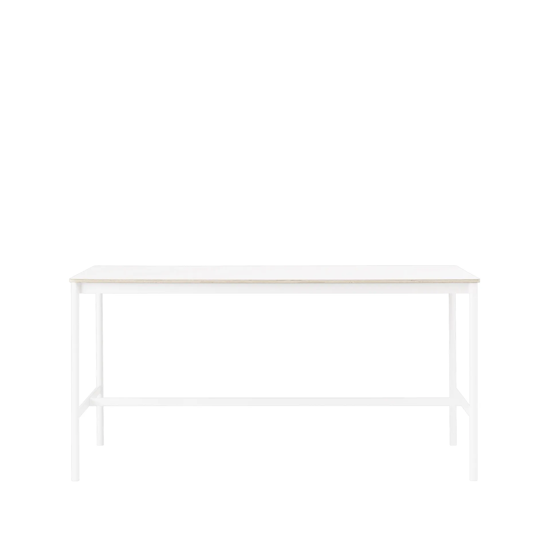 Base High stół barowy, biały laminat, biały stojak, krawędź ze sklejki, s85 l190 w95 Muuto