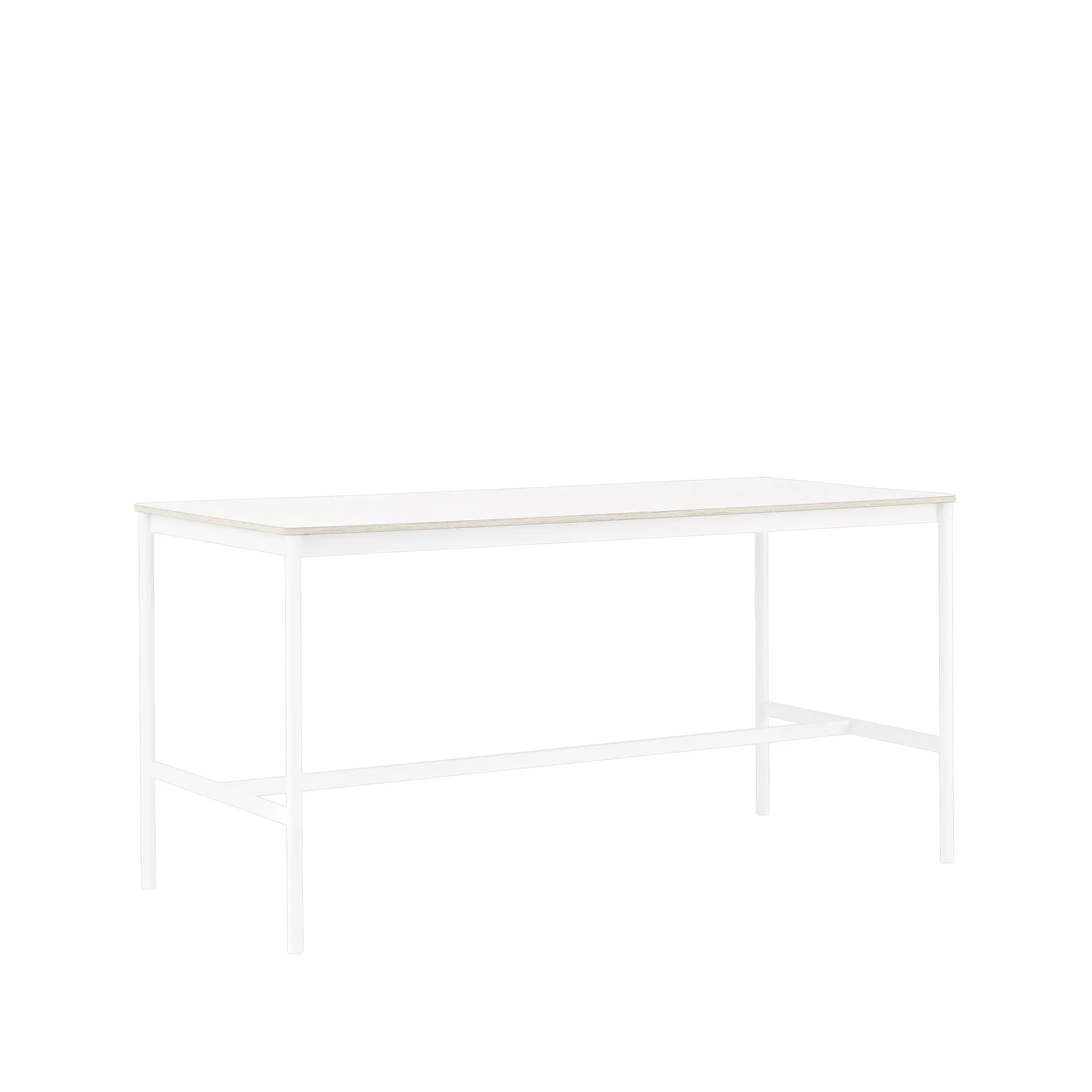 Base High stół barowy, biały laminat, biały stojak, krawędź ze sklejki, s85 l190 w95 Muuto