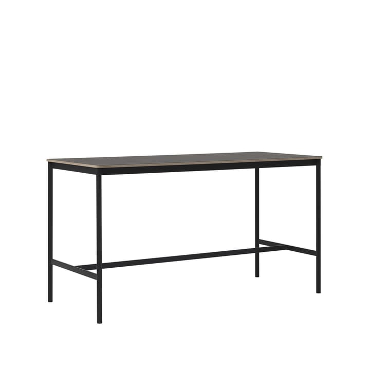 Base High stół barowy, czarne linoleum, czarny stojak, krawędź ze sklejki, s85 l190 w105 Muuto