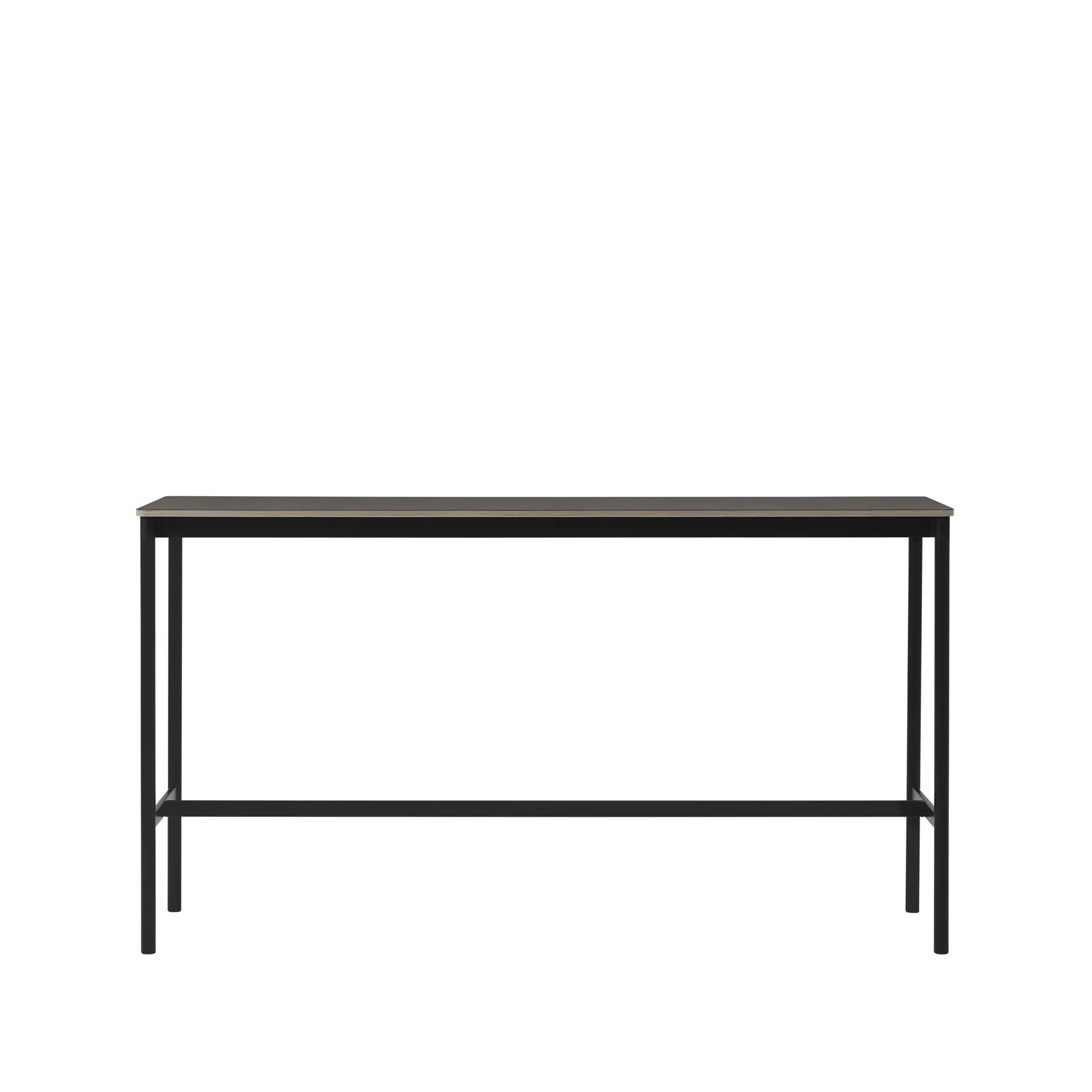 Base High stół barowy, czarne linoleum, czarny stojak, krawędź ze sklejki, w50 l190 w105 Muuto