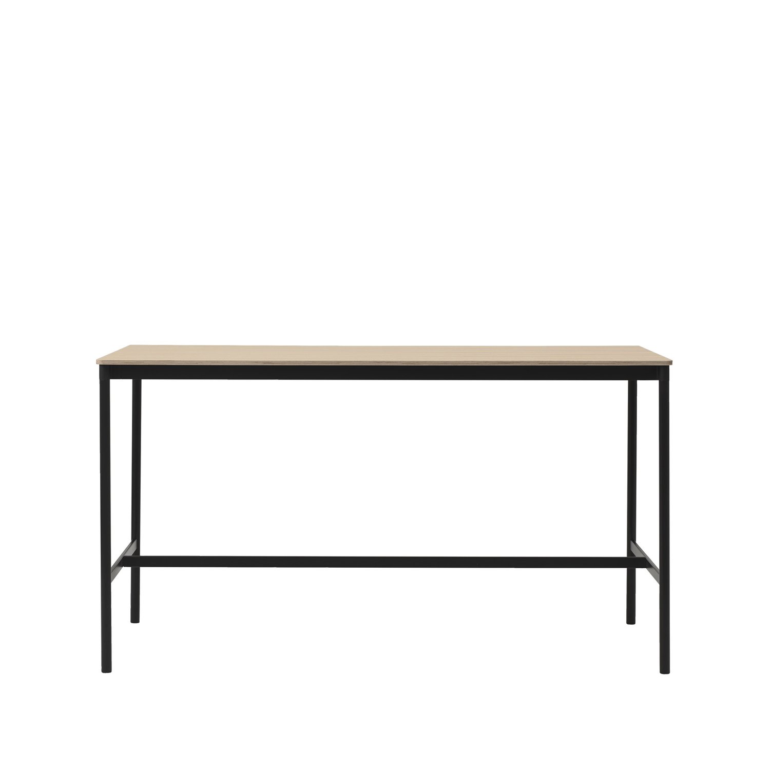 Muuto Base High stół barowy dąb, podstawa czarna, obrzeże ze sklejki, s85 l190 w105