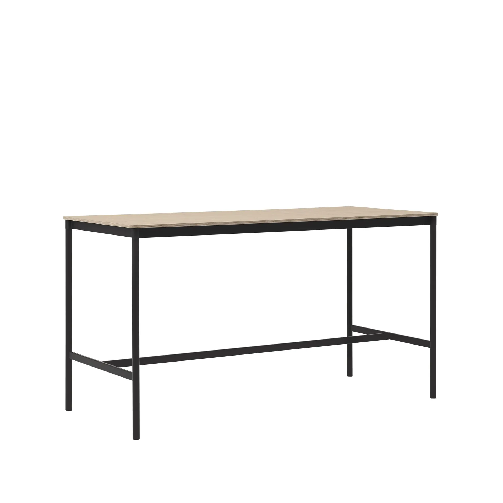 Base High stół barowy, dąb, podstawa czarna, obrzeże ze sklejki, s85 l190 w105 Muuto