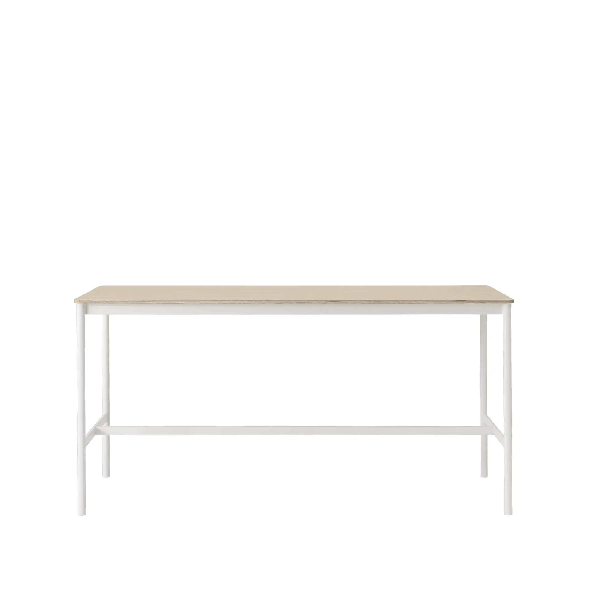 Base High stół barowy, dąb, stojak biały, obrzeże ze sklejki, s85 l190 w95 Muuto